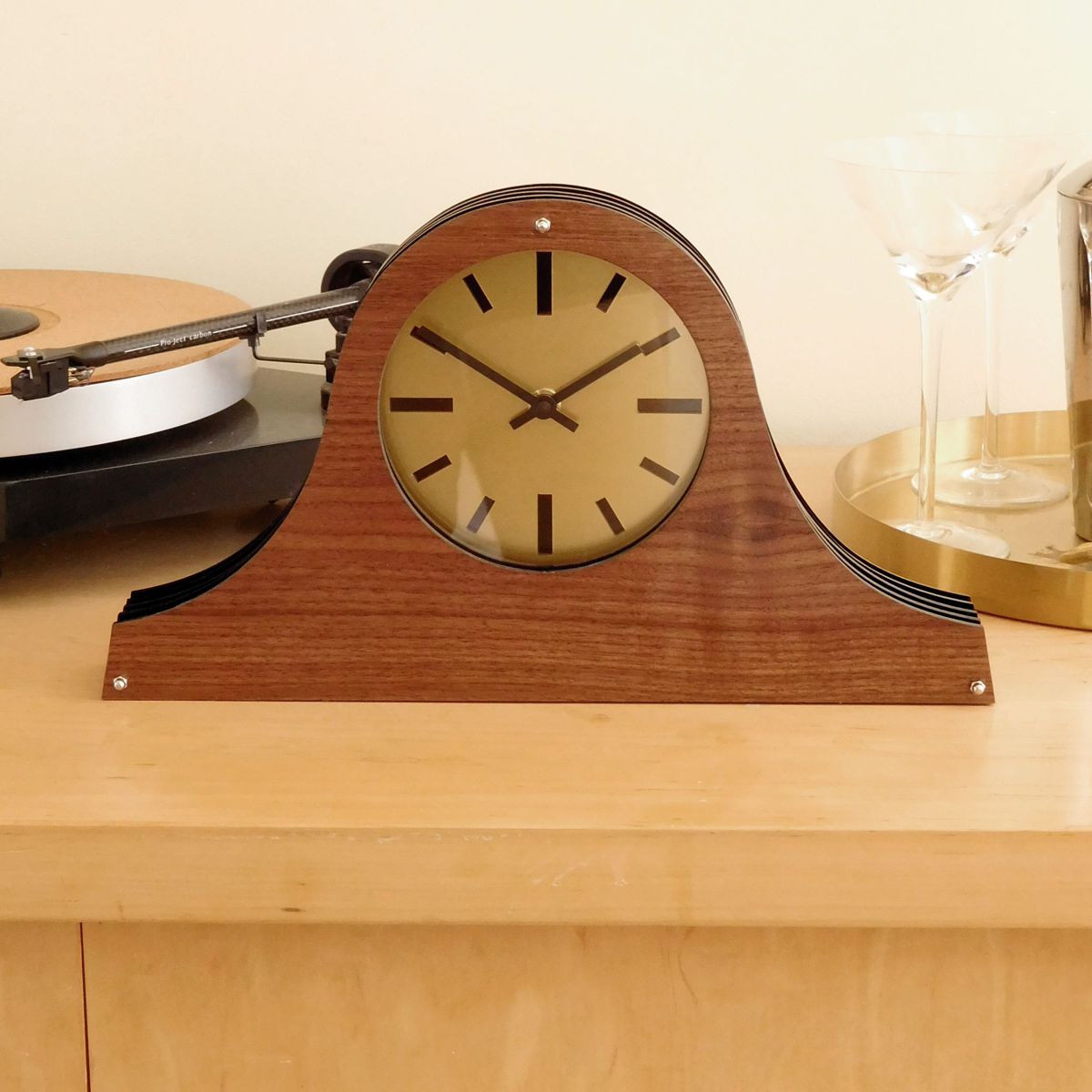 Louis Spirit Walnut Gold Dial Mantel Clock Louis Sprit Black Silver H21.5cm x W36cm x D7.5cm 